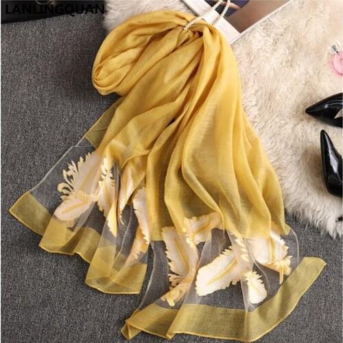 Hijab Desigual Bandana Solid Scarf Luxury Brand 2019 Fashion Women Spring Autumn Silk Scarves Embroidery Scarves Lovely Pashmina