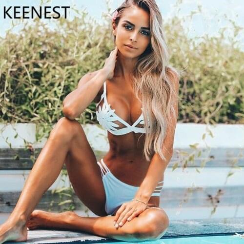 KEENEST Mesh Bikini Lace Swimsuit Thong Micro Bikinis Push Up Bathing Suit Biquini 2018 Beachwear Swimwear