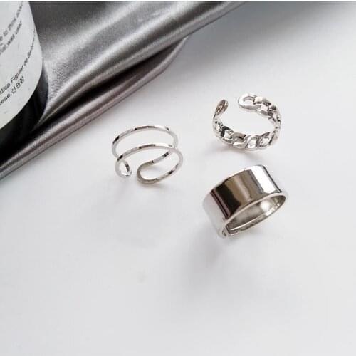 3Pcs Women Hip-hop Rock Metal Round Geometric Rings Ladies Hollow Out Resizable Rings Set Bands Jewelry Gifts Couple Rings