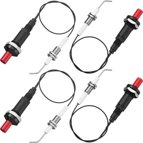 4 Pieces Propane Push-Type Piezo Igniter Kit with Threaded Ceramic Electrode Ignition Plug Wire 30 cm for Gas Grill