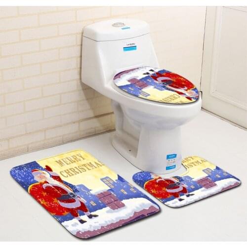 Christmas Toilet Seat Cover Water Absorption 3Pcs Set Carpets Decoration Home Bathroom Anti-Slip Floor Mats Printing Pattern Rug