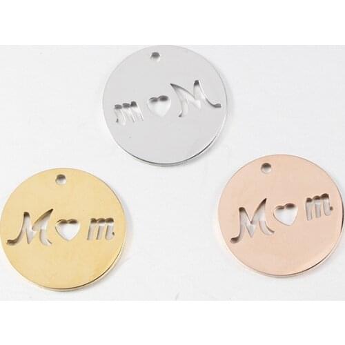 5pcs/Lot Stainless Steel Mirror Polish 20mm Mom Round Charm Pendants For DIY Necklace Bracelet Jewelry Making Accessories