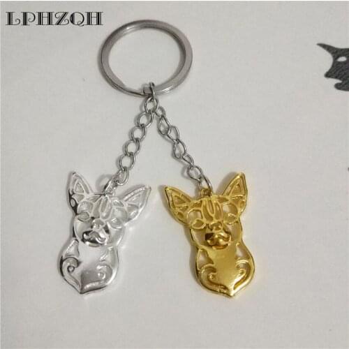 LPHZQH Fashion Cute Chihuahua Dog Key Chain Trendy Women Bag Charm Pendant Accessory Gift Car Key Ring Jewelry Gold Color