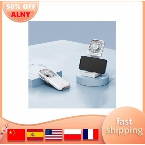 Mini Neck Fans USB Rechargeable Handheld Adjustable Desktop Fan Multi-function Power Bank Phone Holder for Office School Outdoor