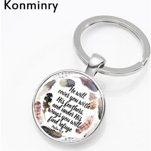 Wisdom Bible Proverbs Flower Pattern Keyrings Glass Dome Key Chains Holder For Women Men Christian Gifts Jewelry Konminry