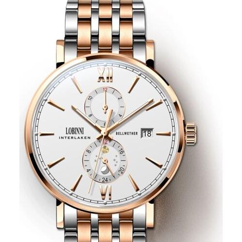 Lobinni Haiou Movement Mens Watches Leather Sapphire Mens Mechanical Watch Stainless Steel Sapphire Luxury relógio masculino