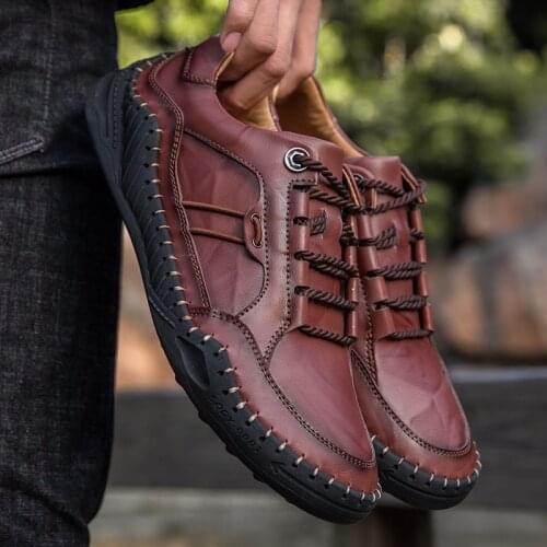 Mens Leather Shoes Fashion Leisure Leather Shoes Anti slip New Autumn Young Street Fashion Sneakers Men Shoes Big Size 48