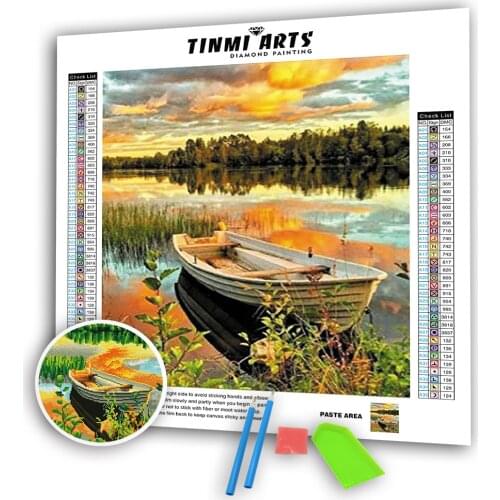 Handwork 5D DIY Diamond Painting Kit Full Round AB Drills Boat and Sea Pattern Cross Stitch Embroidery Kit Art Gift Home Decor