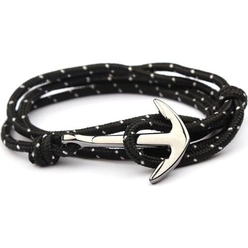 NIUYITID Pirate Navy Anchor Bracelet For Men Womens Bracelet Jewelry Nylon Rope Gun Black Metal Accessories 3mm Wide