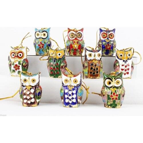 Wholesale Collectibles 10pcs Stunning Chinese Handmade Vintage Cloisonne owl Ornament Charm