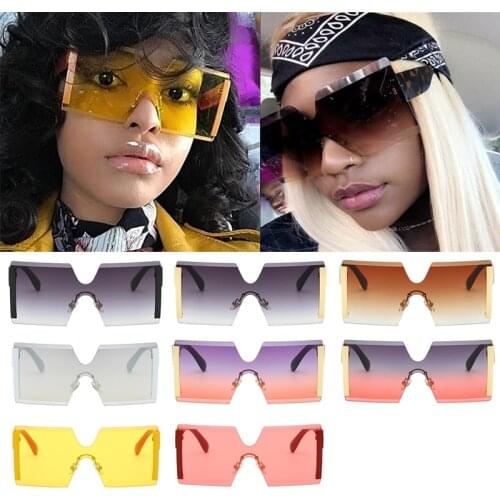 Wholesale Yellow Oversized Sunglasses Vintgae Big Shades For Women Rimless Glasses One Piece Lens Eyewear Vendors