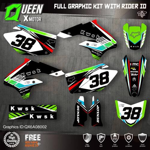 Queen X MOTOR Custom Team Graphics Decals Stickers Kit For Kawasaki Decal 2008 2009 2010 2011 2012 2013 KLX 450 002