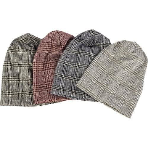 Retro Fashion Autumn Spring Plaid Cotton Polyester Hats Women Men Beanie Warm Striped Hat Casual Knitted Skullies Beanies
