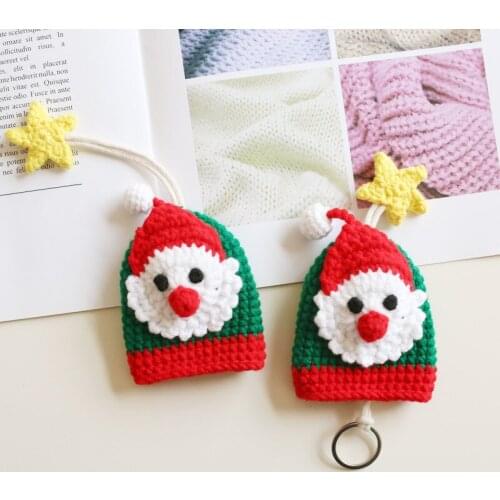 Christmas gift Handmade Santa knitting key bag wool Crochet key set finished product key chains hold bag decoration accessories