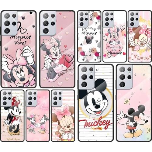Pink Minnie Cartoon Cute for Samsung Galaxy S21 Ultra Plus A72 A52 4G 5G M51 M31 M21 Luxury Tempered Glass Phone Case Cover