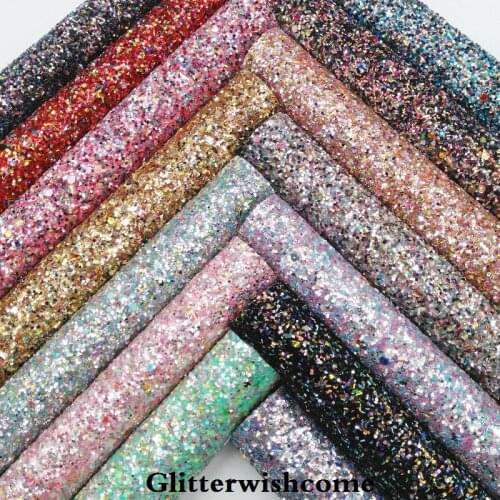Glitterwishcome 21X29CM A4 Size Synthetic Leather, Chunky Glitter Leather, Vinyl Fabric for Bows, GM3086A