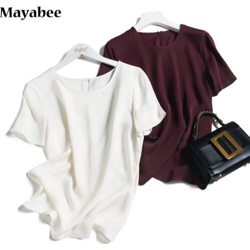 Heavy Silk Luxury Double-Sided Satin 2021 Spring And Summer New Solid Color Simple Top T-Shirt