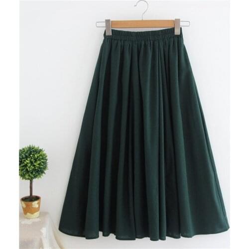 ASHIOFU Customized 2021 Spring Summer New Pleated Skirt Solid Cotton Linen Long Skirt Literary Female Fashion Large Swing Skirts