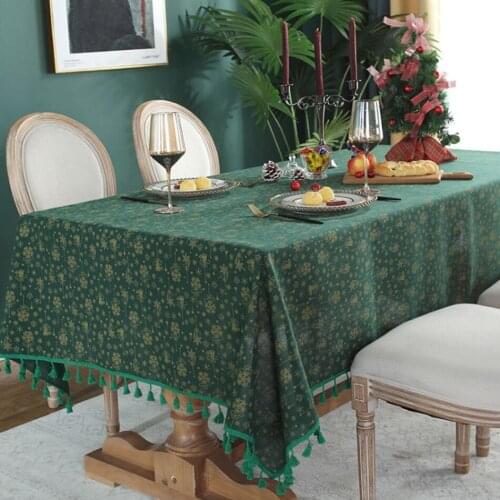 Green Christmas Snowflake Cotton And Linen Tablecloth European Style with Tassels Home TV Cabinet Dust Cover Desk Tablecloth