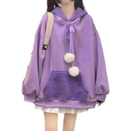 Autumn CE Women Bunny Ear Hooded Long Sleeve Hoodie Plus Size Autumn Sweet Oversize Pink Purple Pullover Girls Cute Sweatshirt