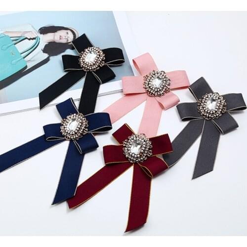 Women Velvet Vintage Fabric Pins Red Blue Black Big Bow Brooches Necktie Wedding Party Clothing Accessories