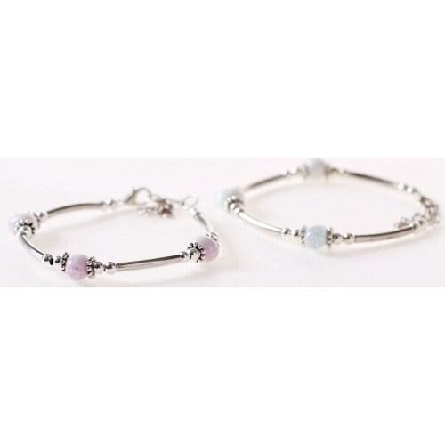 Women Bracelets Charms Ceramic Beads Antique Silver Color Flower Bangles Cuff Handmade Link Chain Jewelry Wristbands Accessories