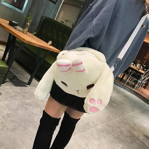 1pcs 30cm White Rabbit Backpacks Big Bunny Plush Backpacks with Bow Fuzzy Fur Messenger Bag for Girls Korean Style Animals Bags
