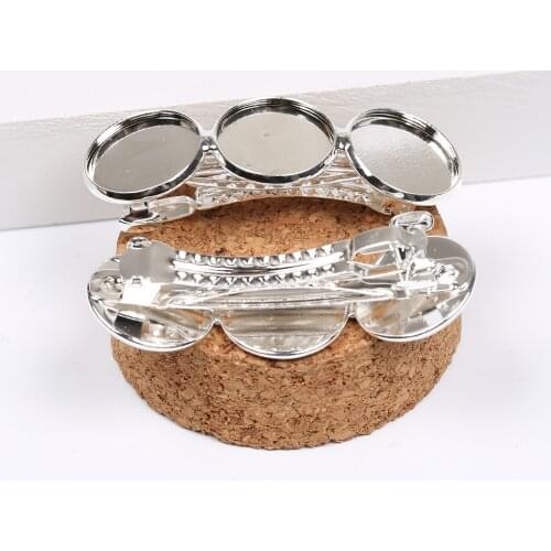 Reidgaller 10pcs silver plated metal hair clip setting tray fit 16mm cameo cabochon base diy hair pin accessories for jewelry