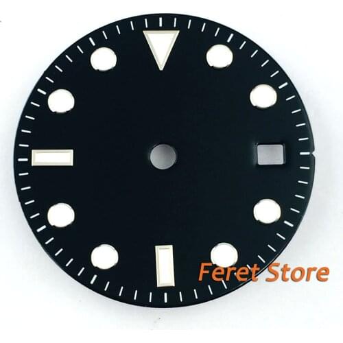 31.3mm black sterial dial super luminous white marks Watch Dial for Mingzhu 2813 Movement
