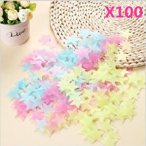 100pcs 3D Stars Glow In Dark Luminous Fluorescent Plastic Wall Sticker Home Decor Decal Wallpaper Decorative Special Festivel