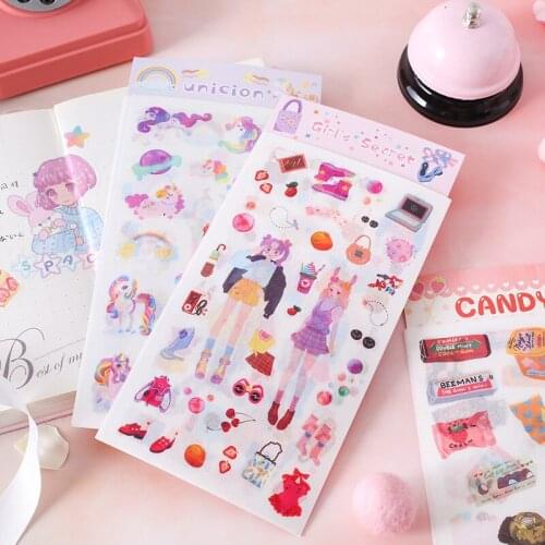 4 pcs/lot Cute Cactus Unicorn Sticker Scrapbooking Bullet Journal Stickers Kawaii Handmade Decorative Diary Stationery Stickers