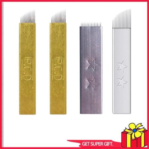 50 piece pcd Microblading Tebori Blades Needles Tattoo needles Permanent Makeup Needle 12 and 14 Manual Eyebrow Blades