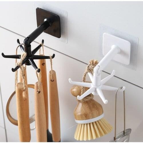 6 Claw Rotating Storage Hook Cabinet Storage Rack Wall Mounted Bath Kitchen Hooks Multi-purpose 360 Degree Rotating Storage Hook