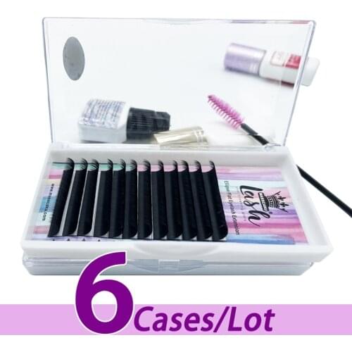 6pcs/lot Wholesale 8-18mm C/D Curl deep matte flat lash with high quality packaging box flat eyelash extension