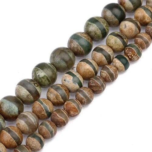 8-12mm Round Green Circle Tibetan Buddhism Beads DZI Agates Beads For Jewelry Making Beads 15'' Needlework Buddha DIY Beads