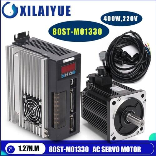 80ST-M01330 220V 400W AC Servo Motor 0.4KW 1.27N.M. 3000RPM Single-Phase Servomotor AC Drive Permanent Magnet Matched Driver