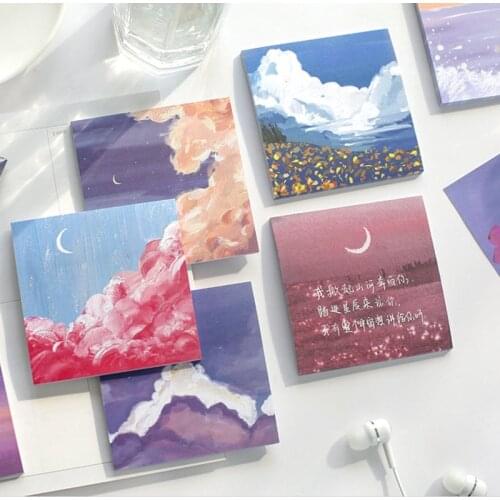 90 Sheets/SET Cute Nightfall Beautiful Sky Oil Painting Memo Pad Sticky Notes Notepad Diary Creative Self-Stick Note Memo Pads