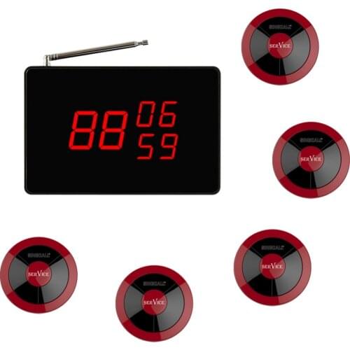 SINGCALL Wireless Calling System, Transmitter and Receiver for Wireless Calling,1 Small Receiver and 5 Waterproof Pagers