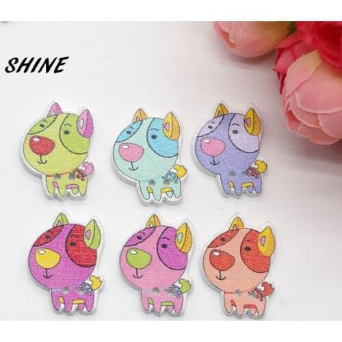 SHINE 12PCs Wooden Sewing Buttons Scrapbooking Dog shape 2 Holes 25X18mm Costura Botones Decorate W10017