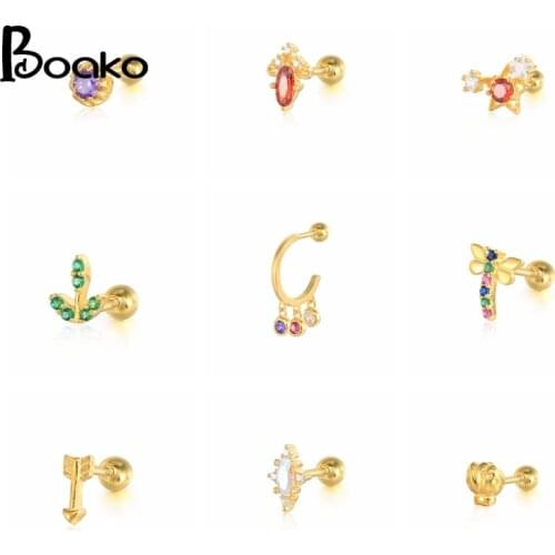 BOAKO Colored Crystal 1pcs 925 Sterling Silver Earrings For Women Stud Earrings Vintage Jewelry Ear Piercing 2021 Trend