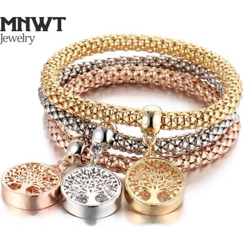 MNWT Stretch Bracelets Alloy Popcorn Chain Crystal Charms Multilayer Bracelet Butterfly Skull Owl Crown Tree Square Woman Jewelr