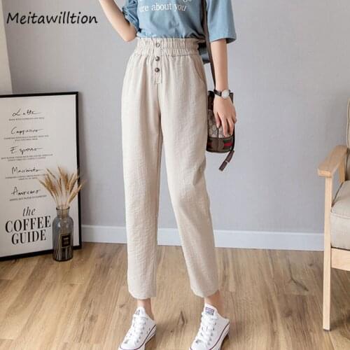 2021 Spring Summer Linen Women Pants Ladies High Waist Joggers Sweatpants Female Korean Casual Trousers Plus Size