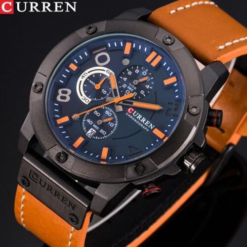 CURREN 8285 Top Brand Chronograph Quartz watches Men 24 Hour Date Men Sport Leather Wrist Watch