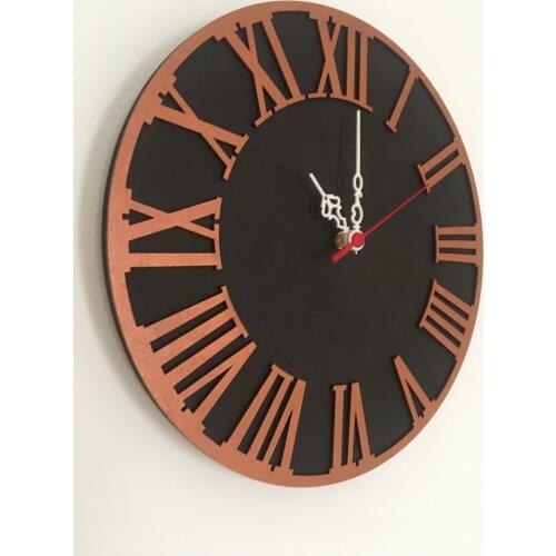 North Designed Black Copper Roman Decorative Wall Clock 30 Cm