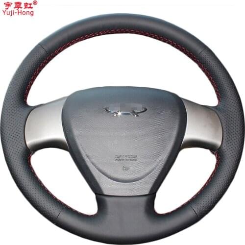 Yuji-Hong Artificial Leather Car Steering Wheel Covers Case for Chery A3 M11 M12 Hand-stitched Steering Cover Black