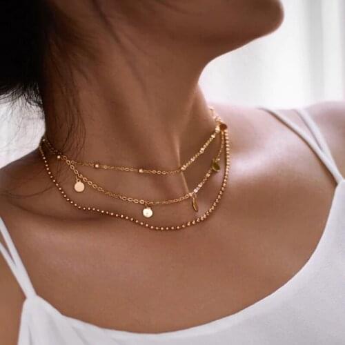 Sequin & Beads Design Layered Chain Chokers Ball Chain Statement Necklace Jewelry for Women Christmas Gift