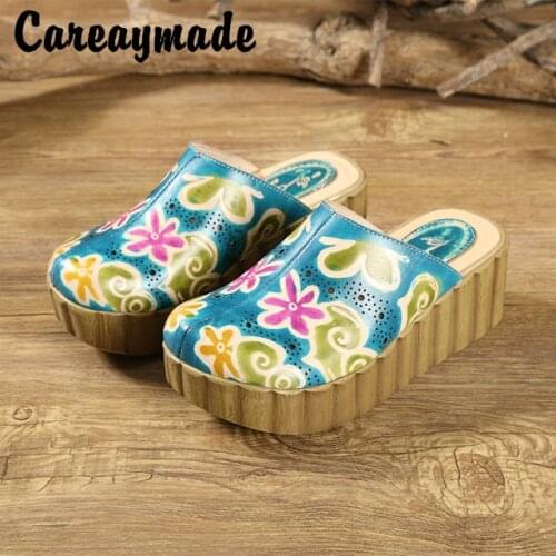 Careaymade-Hot selling,New 2019 Summer,Women cowhide thick bottom flat slippers,Nation style candy color house slippers