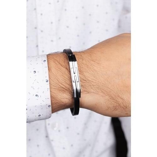 Esti̇va 316L Surgical Male Leather Bracelet