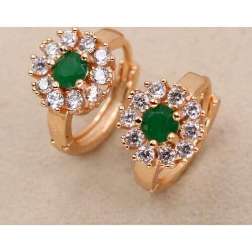 Indian Jewelry Luxury Women Hoop Earrings Bohemian Style Flower Gold Earrings Big Gem Round Zircon Earrings OBS3339