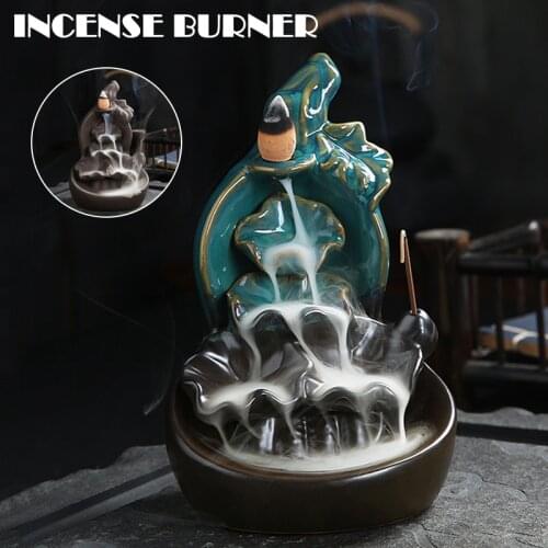 Ceramics Lotus Backflow Incense Burners Waterfall Censer Buddha Home Office Decoration Stand for Incense декор для комнаты